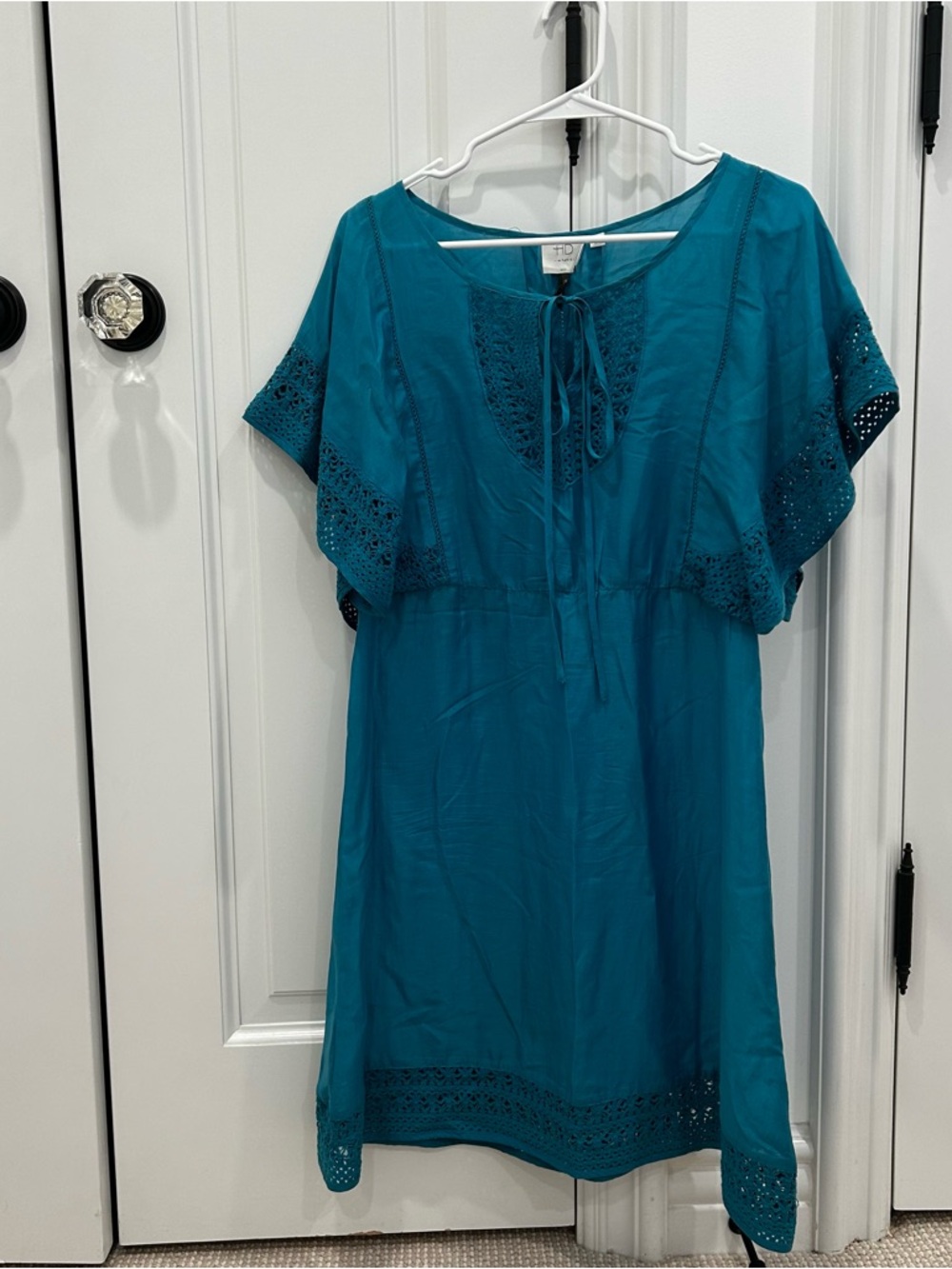 HD in Paris Teal Eyelet-Trim Mini Dress